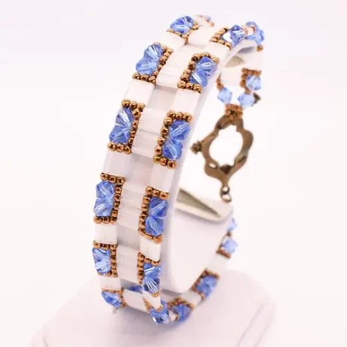 Blue, White & Antique Gold Block Link Bracelet