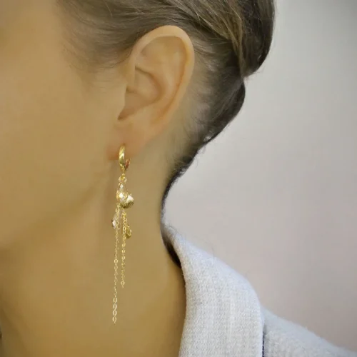Crystal drops and gold seashell hoop earrings